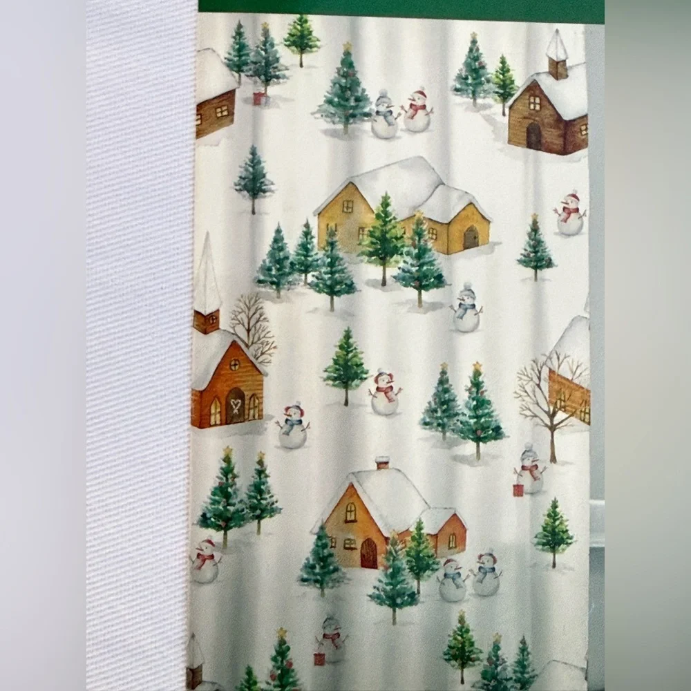 CARO Merry Christmas Evergreens Farmhouse Polyester Cotton Fabric Shower Curtain